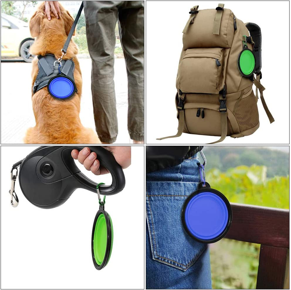 Collapsible Pet Bowls for Dogs and Cats, 2-Pack Portable Feeding and Watering Dishes with Carabiners (Small, Blue and Green)