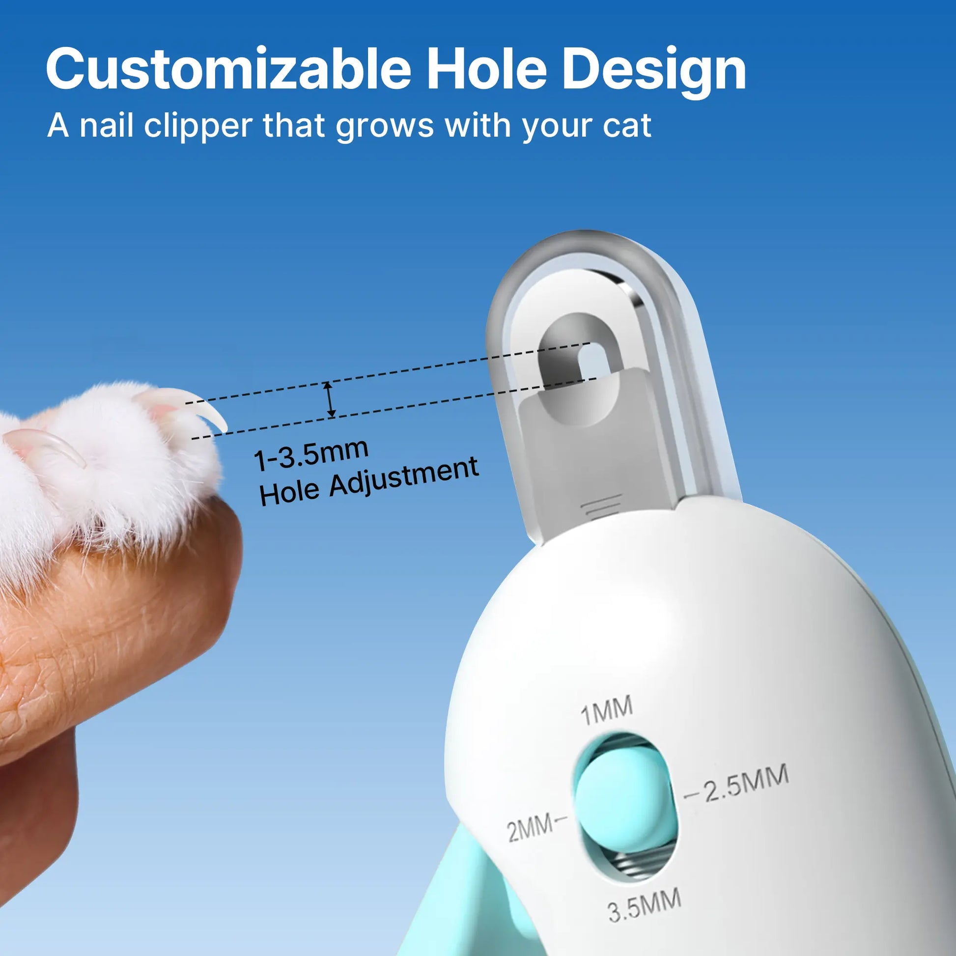 Potaroma Adjustable Cat Nail Clipper with Integrated Nail File | Safe Trimmer for Kittens and Indoor Cats | Anti-Splash Claw Cutter in Blue