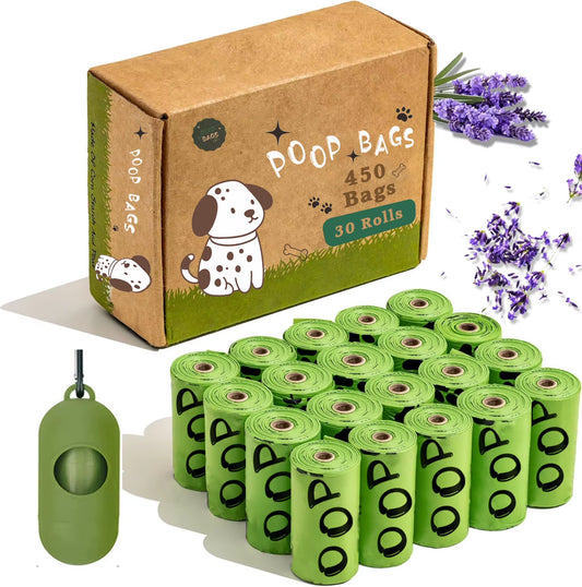EPI Biodegradable Lavender Scented Dog Waste Bags with Holder - Extra Thick and Leakproof Dispenser Included