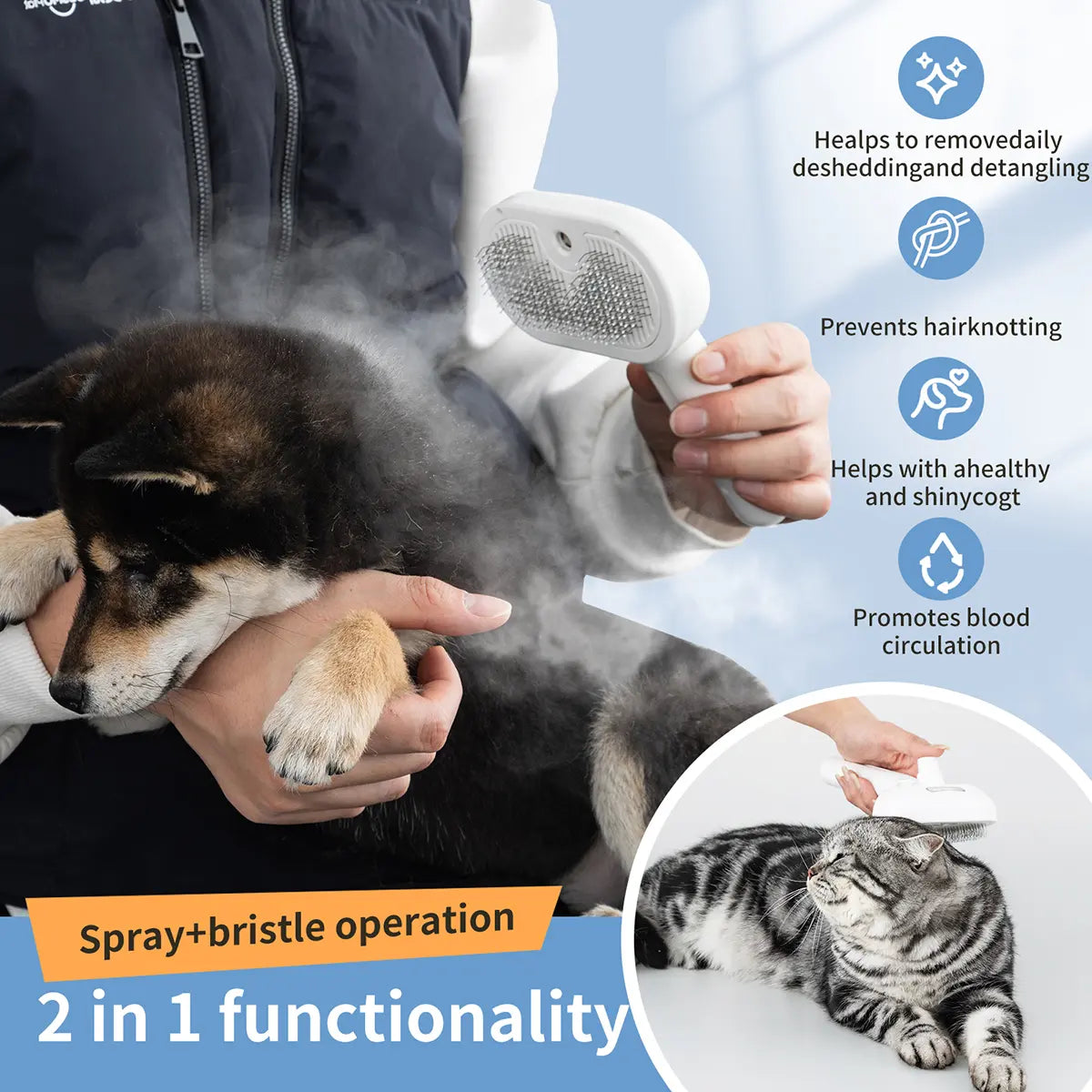 Catpick Pet Spray Hair Removal Comb with Odor Elimination Feature - Versatile Brush for Cats and Dogs